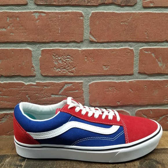 vans old skool comfycush red chili & blue skate shoes